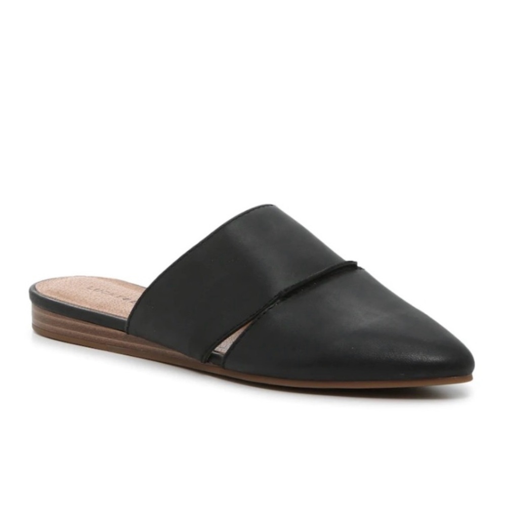 Lucky Brand Bestru Black Leather Mules, Slip On, Almond Toe, Side Cutouts, Sz 10 - Picture 1 of 8